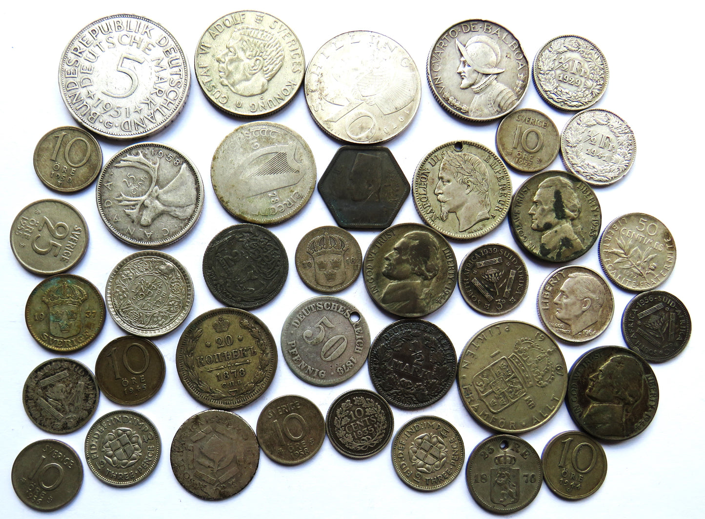Collection of Old World Silver Coins 124 Grams - Germany, France, USA, etc