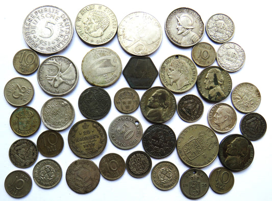 Collection of Old World Silver Coins 124 Grams - Germany, France, USA, etc