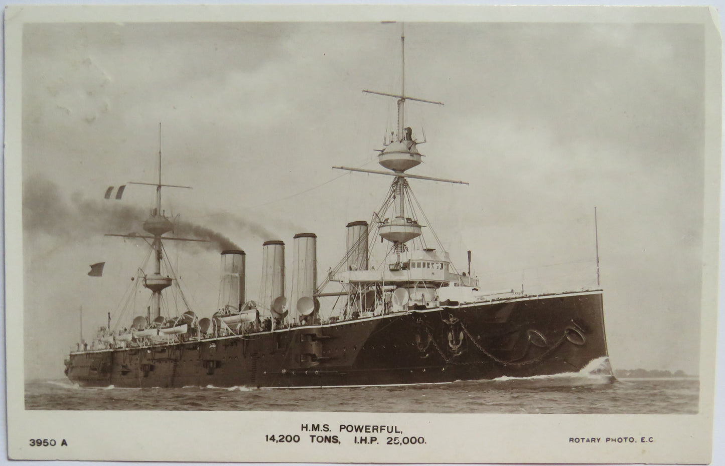 Vintage Warship Postcard of H.M.S / HMS Powerful 1906