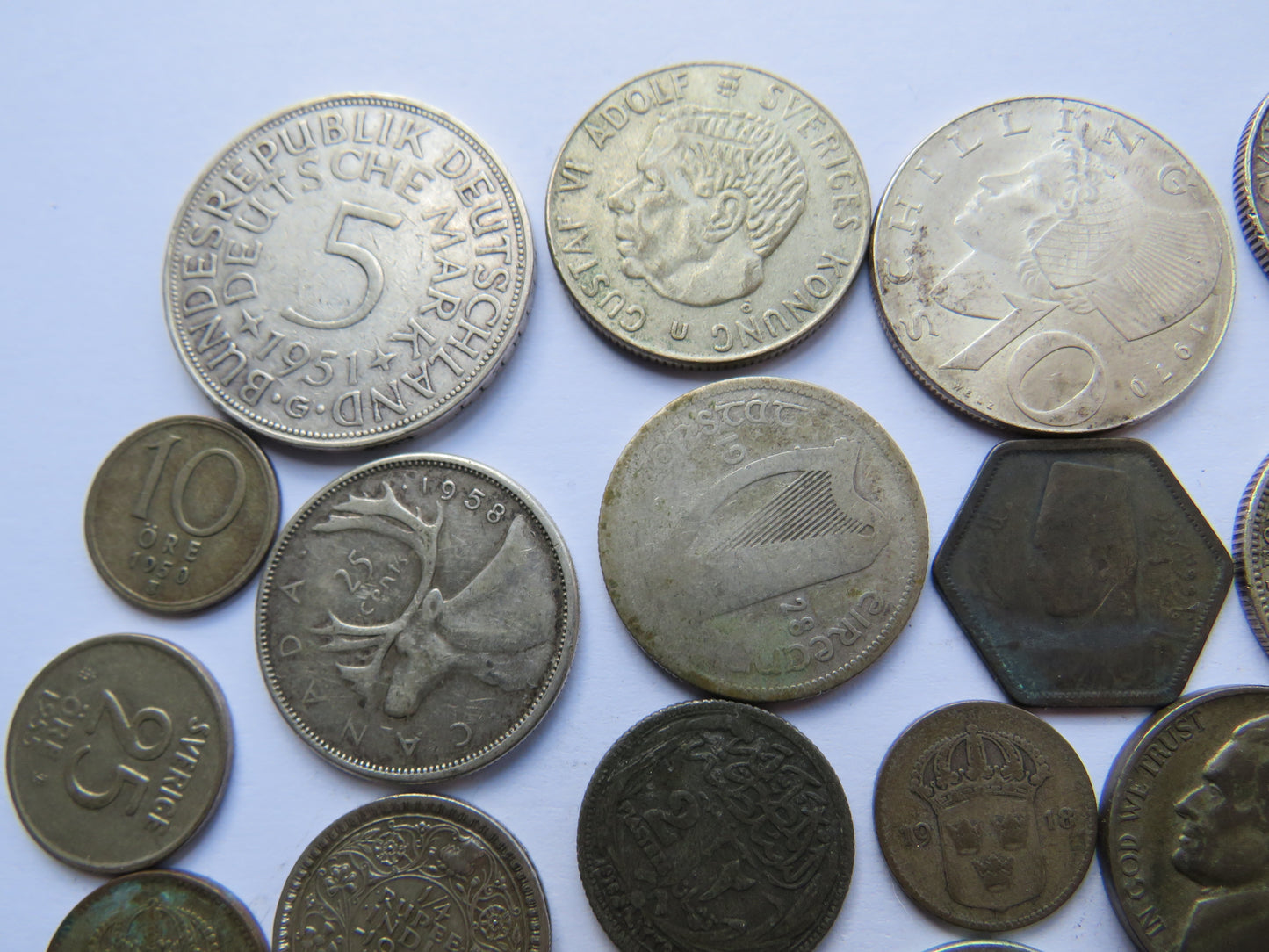 Collection of Old World Silver Coins 124 Grams - Germany, France, USA, etc