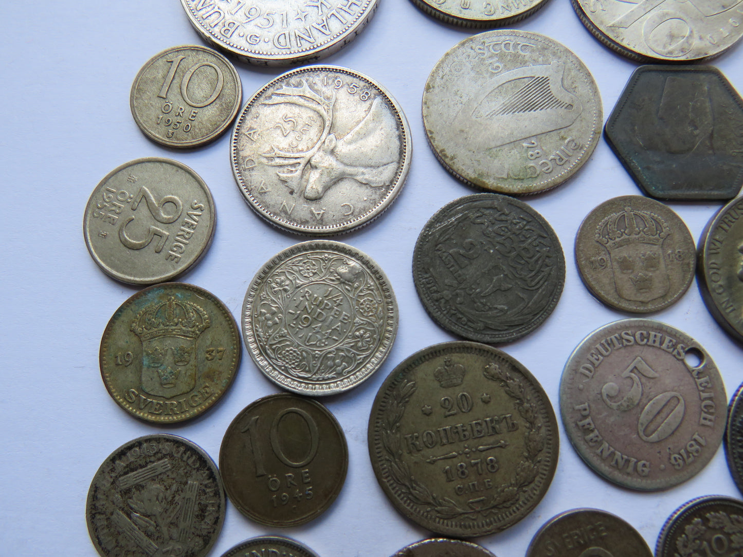 Collection of Old World Silver Coins 124 Grams - Germany, France, USA, etc