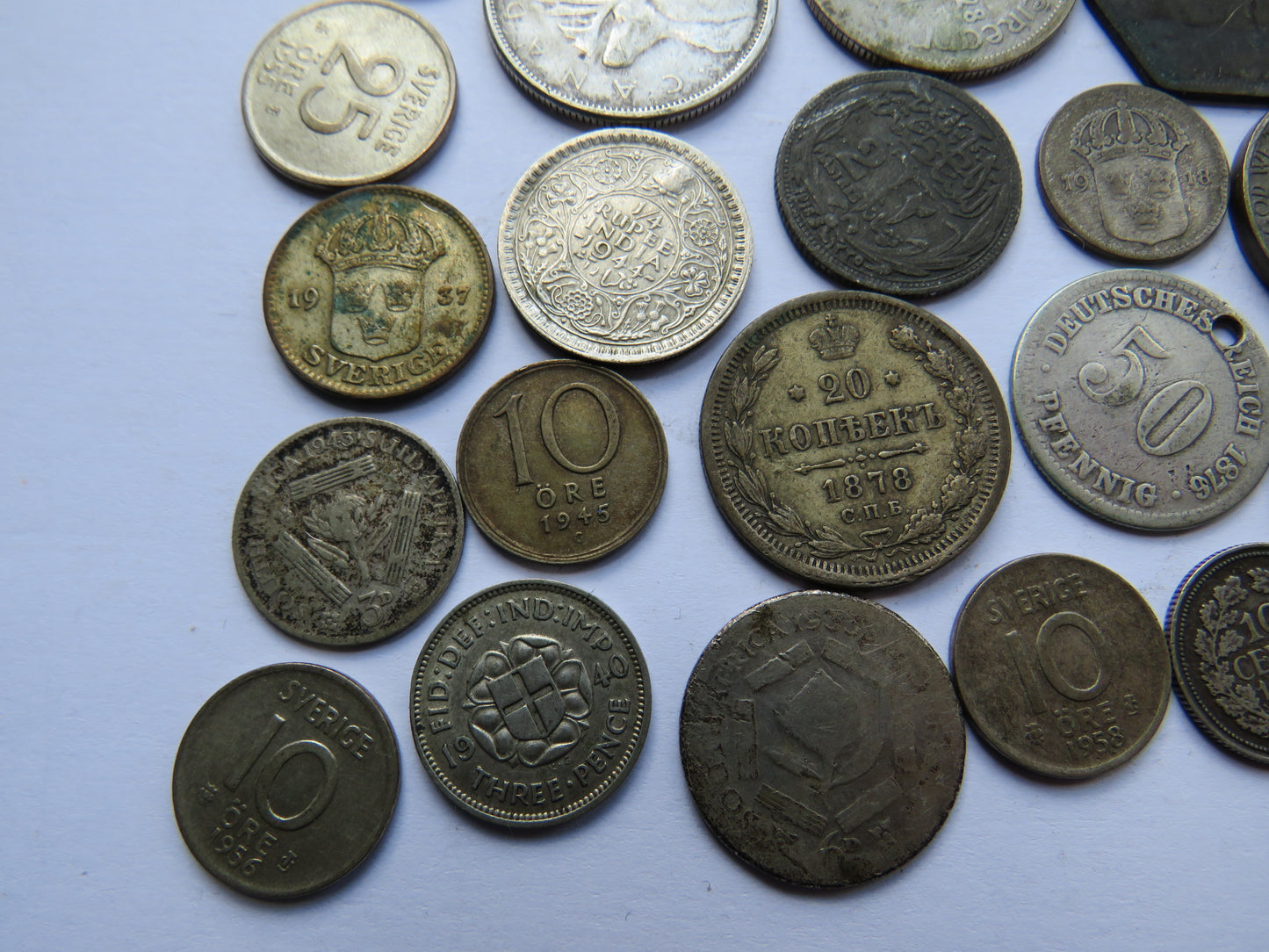 Collection of Old World Silver Coins 124 Grams - Germany, France, USA, etc