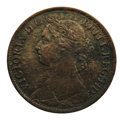 1885 Queen Victoria Bun Head Farthing Coin Great Britain