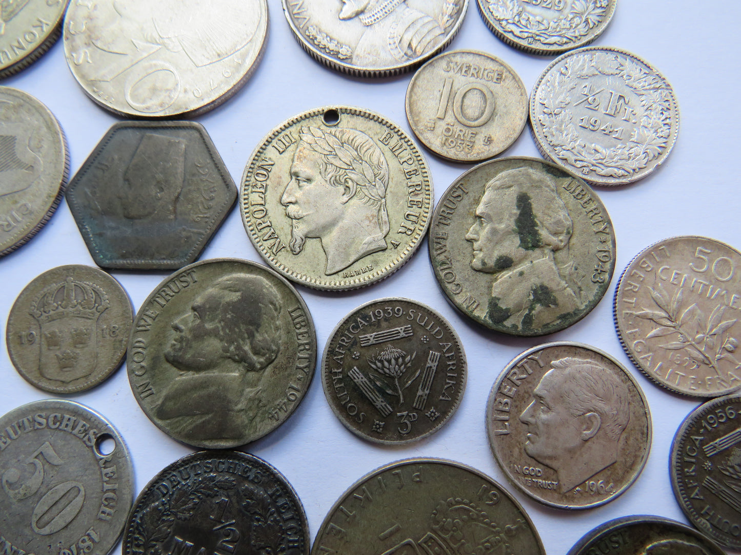 Collection of Old World Silver Coins 124 Grams - Germany, France, USA, etc