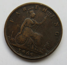 Load image into Gallery viewer, 1866 Queen Victoria Bun Head Farthing Coin Great Britain
