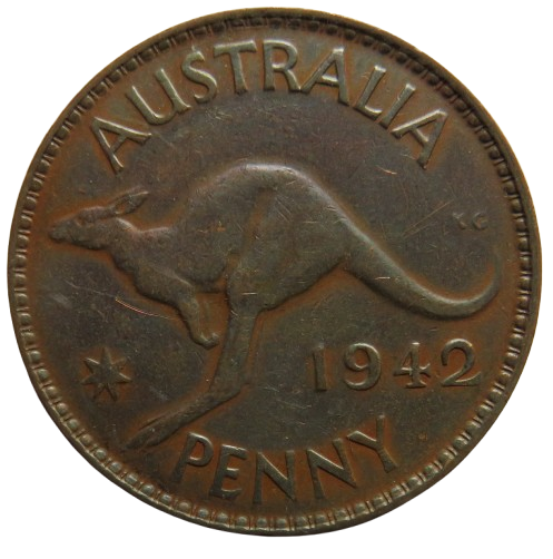 1942 King George VI Australia One Penny Coin