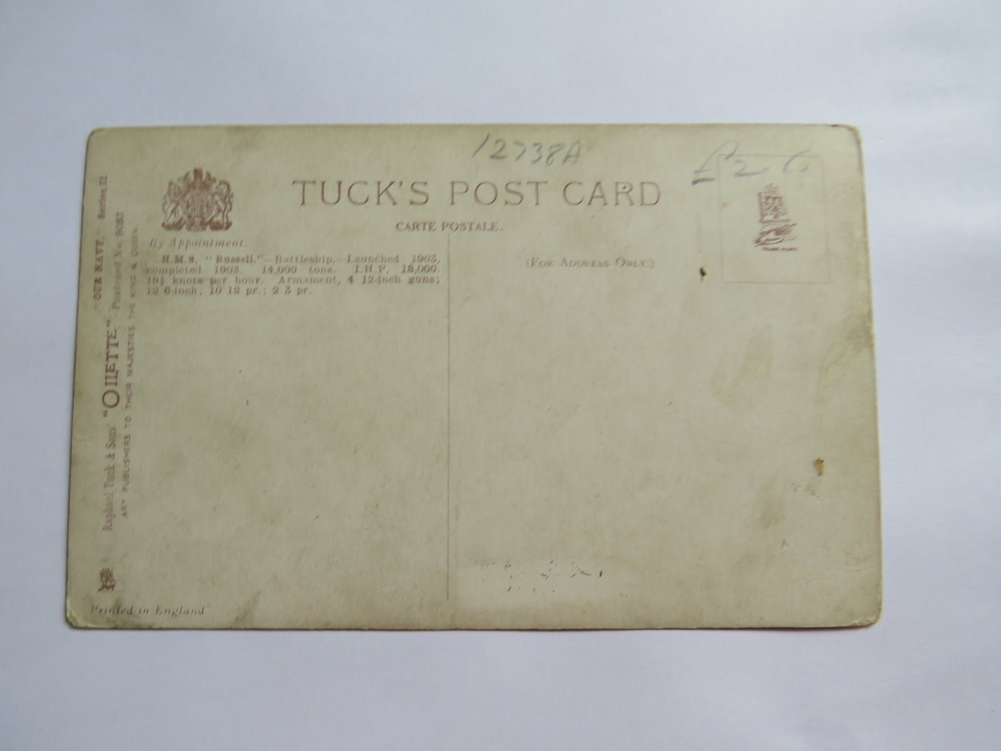 Vintage Warship Postcard of The H.M.S. / HMS "Russell"
