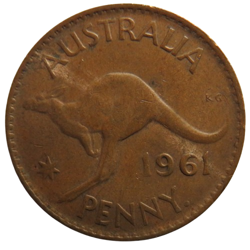 1961 Queen Elizabeth II Australia One Penny Coin