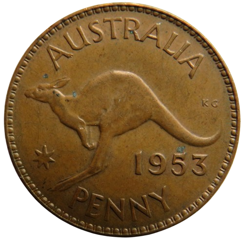 1953 Queen Elizabeth II Australia One Penny Coin