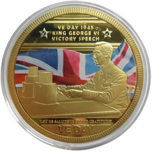 Load image into Gallery viewer, King George VI Speech VE Day Large Gold Plated Commemorative Coin
