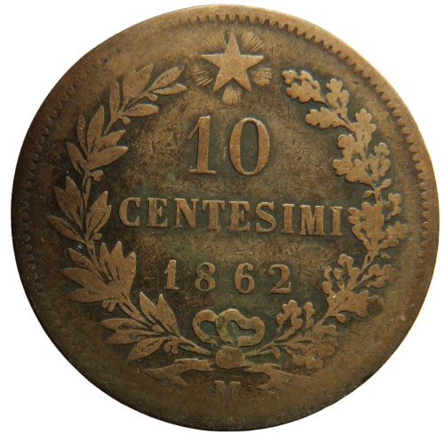 1862 Italy 10 Centesimi Coin