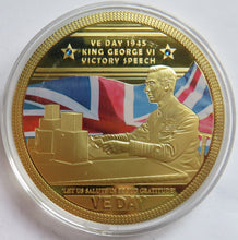 Load image into Gallery viewer, King George VI Speech VE Day Large Gold Plated Commemorative Coin
