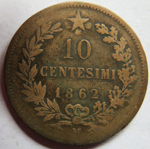 Load image into Gallery viewer, 1862 Italy 10 Centesimi Coin
