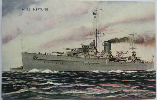 Vintage Warship Postcard of a H.M.S / HMS Neptune