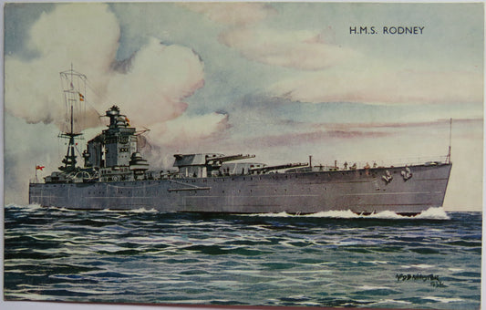 Vintage Warship Postcard of a H.M.S / HMS Rodney