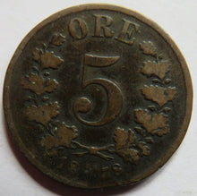 Load image into Gallery viewer, 1878 Norway 5 Ore Coin
