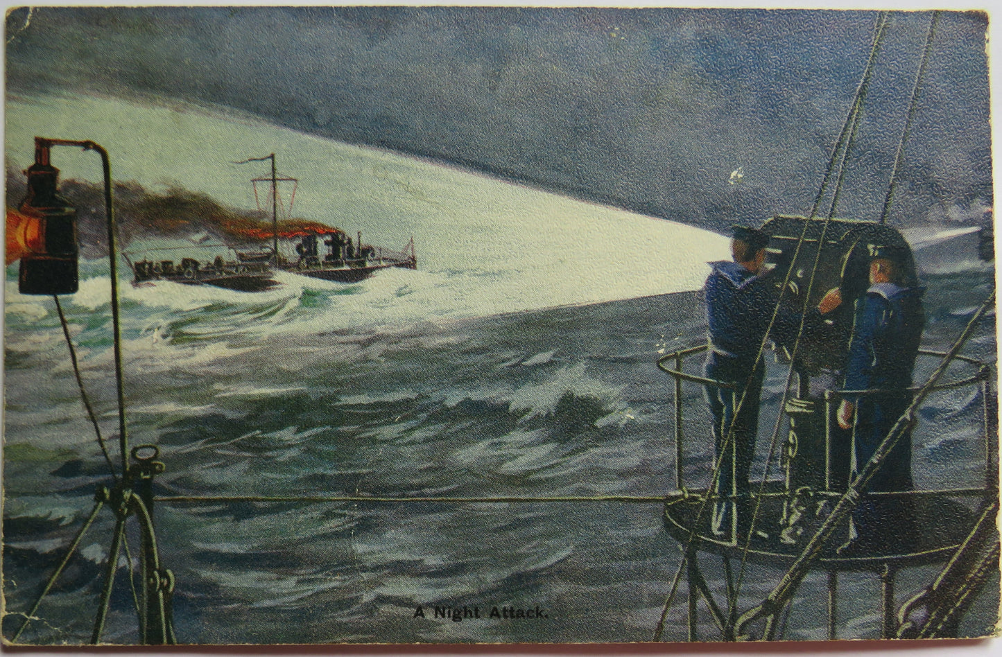 Vintage Naval Postcard of a Night Attack 1907