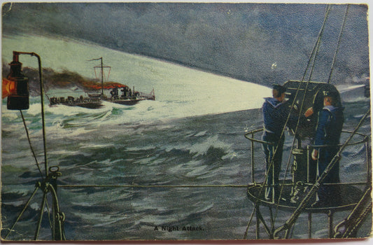 Vintage Naval Postcard of a Night Attack 1907