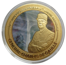 Load image into Gallery viewer, General Charles De Gaulle Large Gold Plated Commemorative Coin End of WWII
