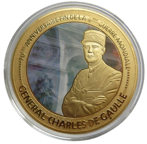 General Charles De Gaulle Large Gold Plated Commemorative Coin End of WWII