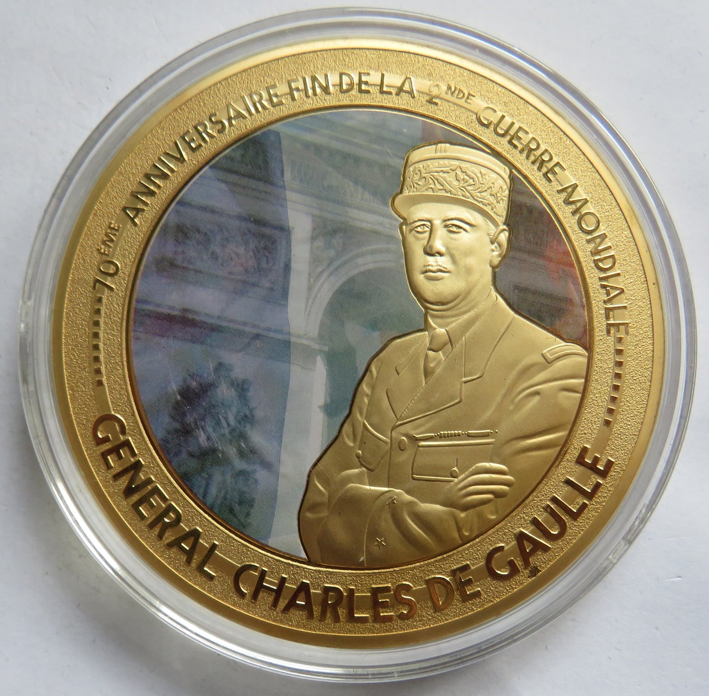 General Charles De Gaulle Large Gold Plated Commemorative Coin End of WWII