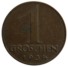 Load image into Gallery viewer, 1934 Austria One Groschen Coin
