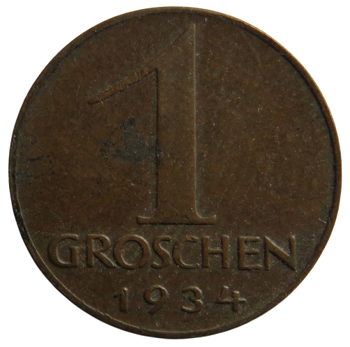 1934 Austria One Groschen Coin