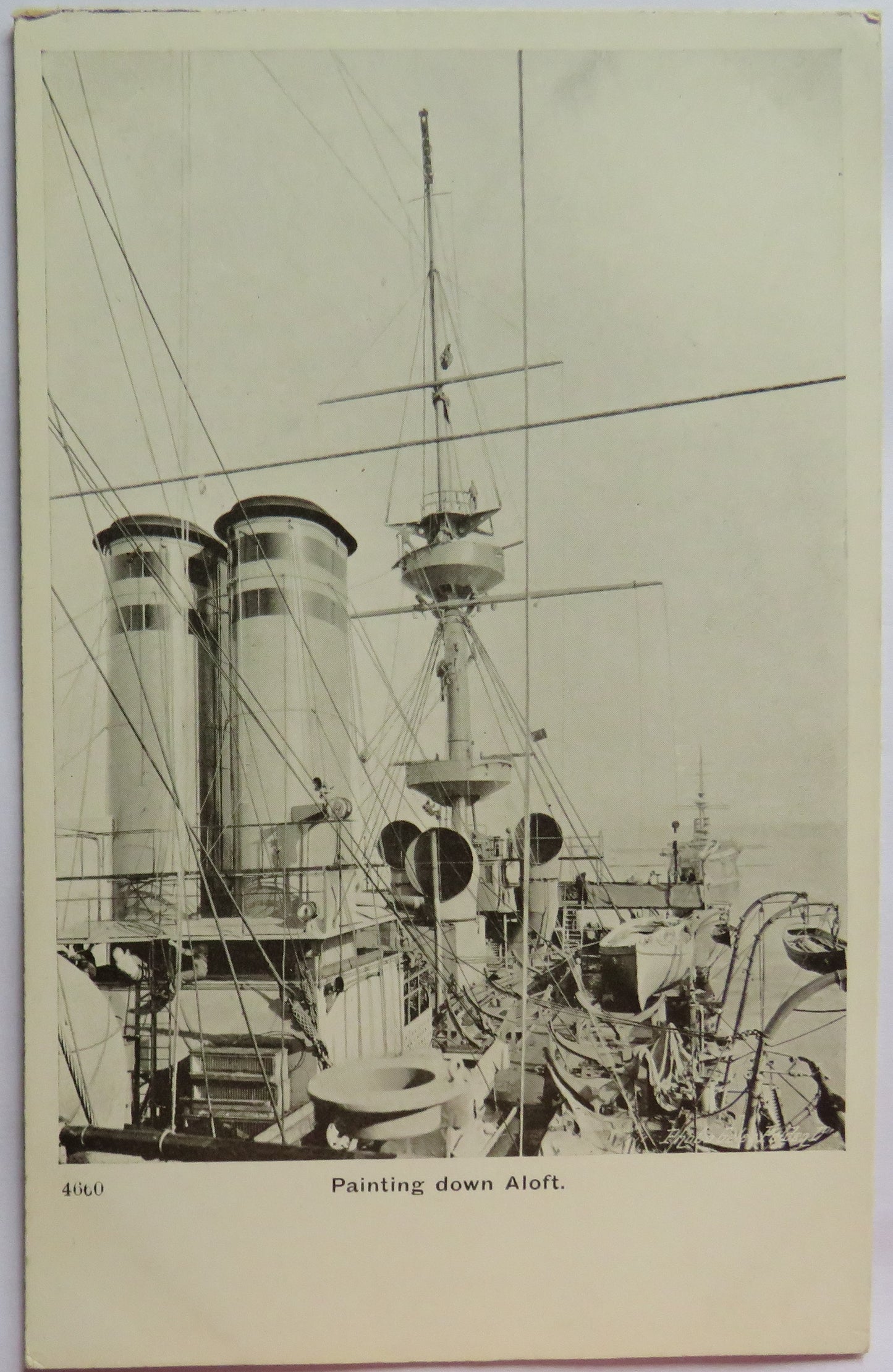 Vintage Warship Postcard of Painting Down Aloft