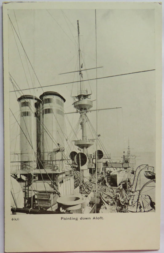 Vintage Warship Postcard of Painting Down Aloft