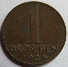 Load image into Gallery viewer, 1934 Austria One Groschen Coin
