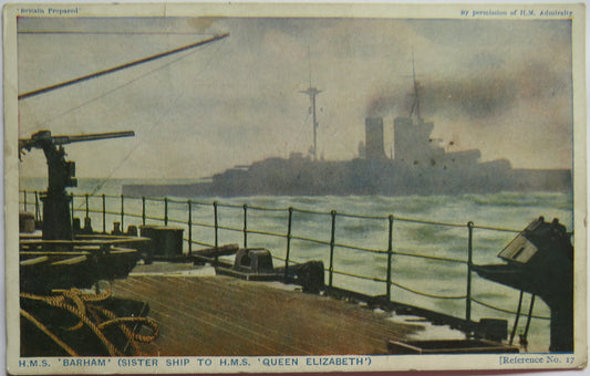 Vintage Warship Postcard of H.M.S. / HMS "Barham"