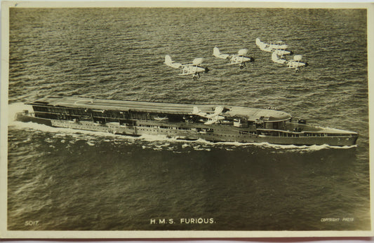 Vintage Warship Postcard of H.M.S. / HMS Furious