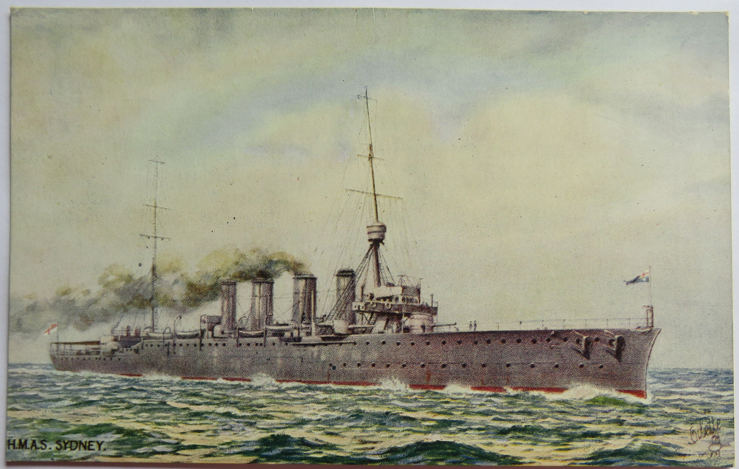 Vintage Warship Postcard of H.M.A.S. Sydney