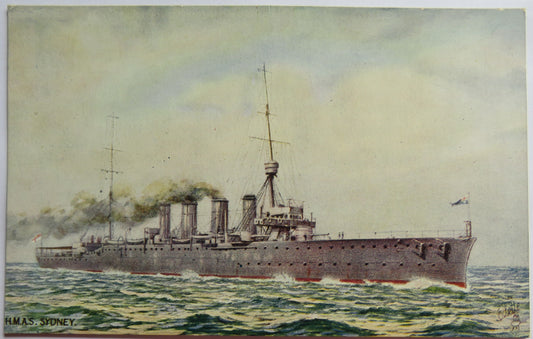 Vintage Warship Postcard of H.M.A.S. Sydney
