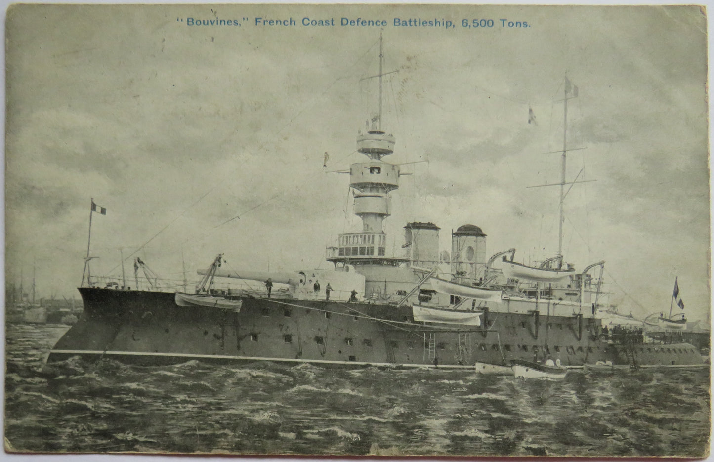 Vintage Warship Postcard of "Bouvines" French Coast Defence Battleship 1905