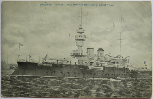 Vintage Warship Postcard of "Bouvines" French Coast Defence Battleship 1905