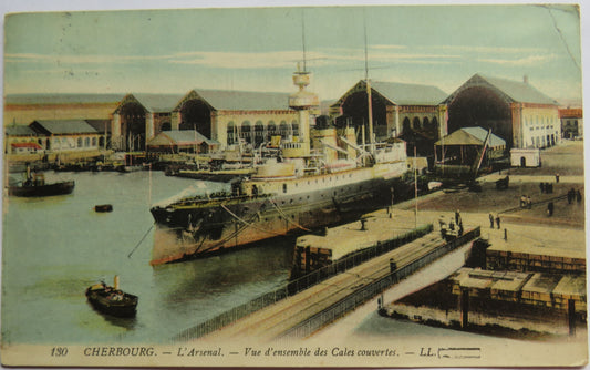 Vintage Warship Postcard of L'Arsenal Cherbourg 1912