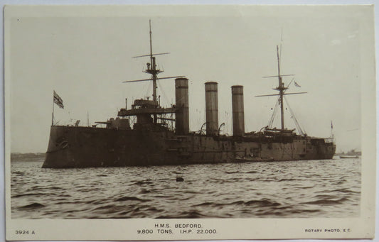 Vintage Warship Postcard of H.M.S. Bedford