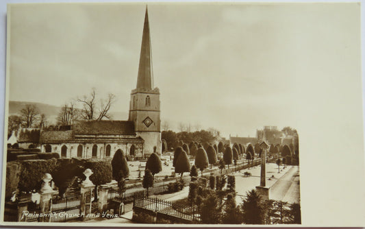 Vintage Postcard of Painswick Church and Yews