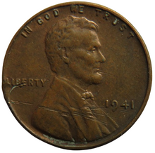 Load image into Gallery viewer, 1941 USA Lincoln One Cent Coin
