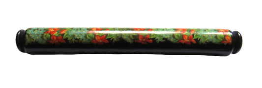 Antique Mauchline Black Lacquer Ware Miniature Rolling Pin Desktop Ruler