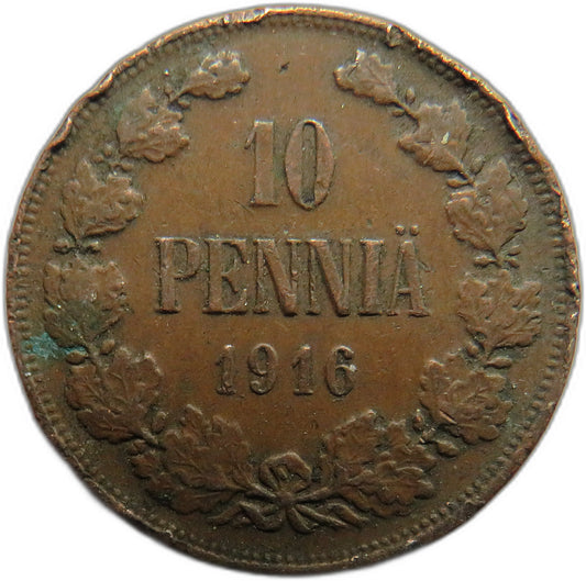 1916 Finland 10 Pennia Coin