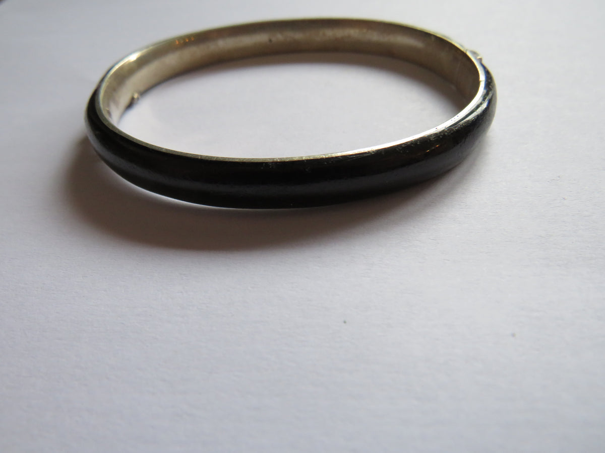 Antique Silver, Black Enamel & Seed Pearl Ladies Bracelet