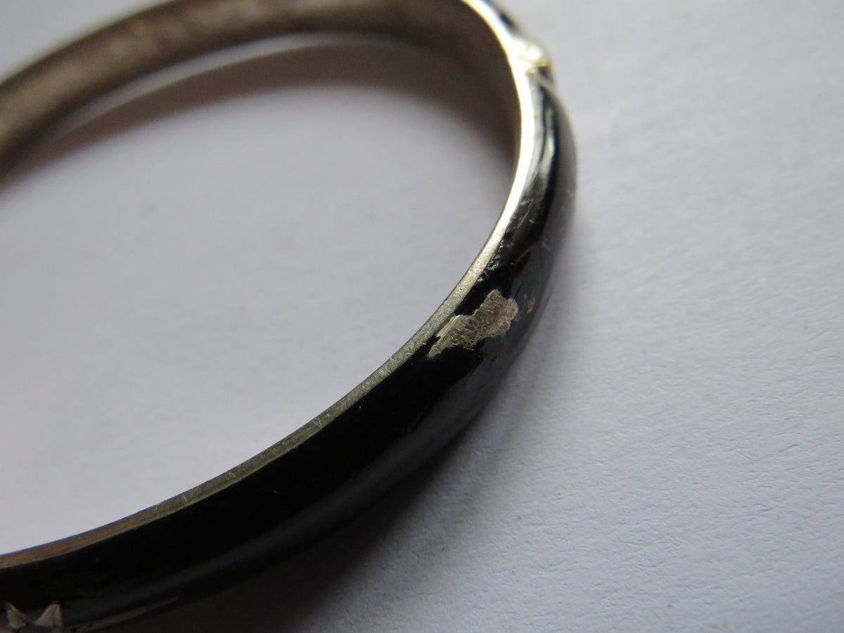 Antique Silver, Black Enamel & Seed Pearl Ladies Bracelet