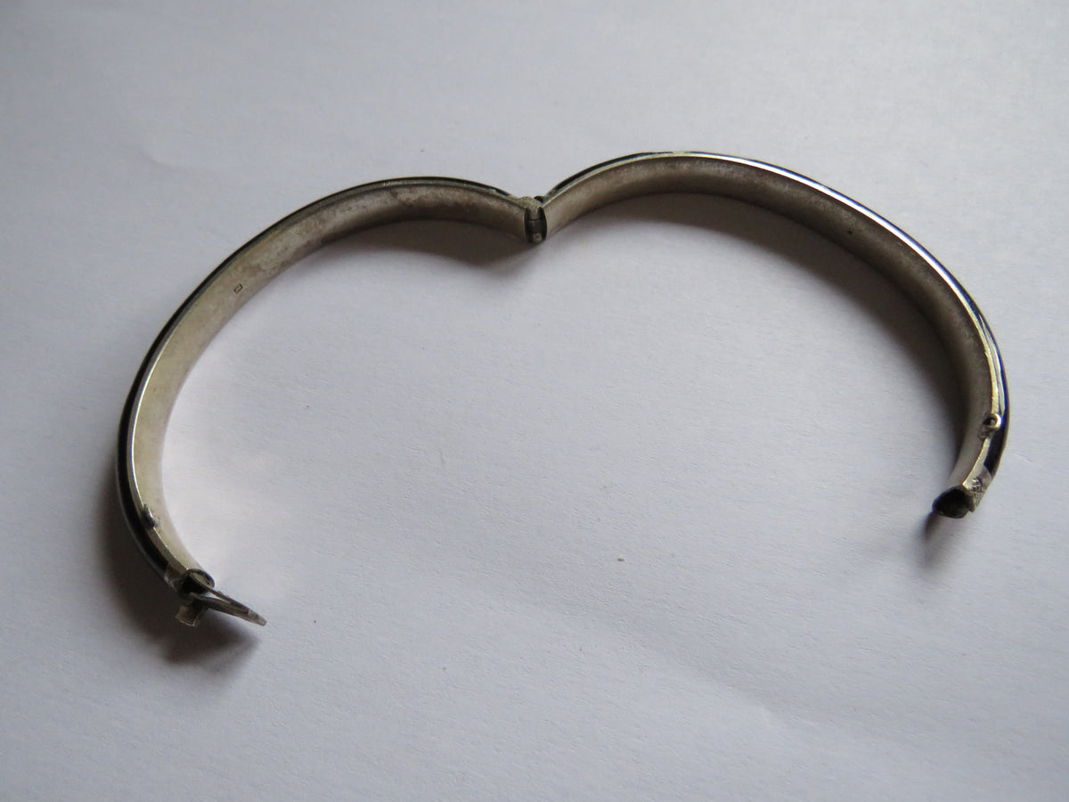 Antique Silver, Black Enamel & Seed Pearl Ladies Bracelet