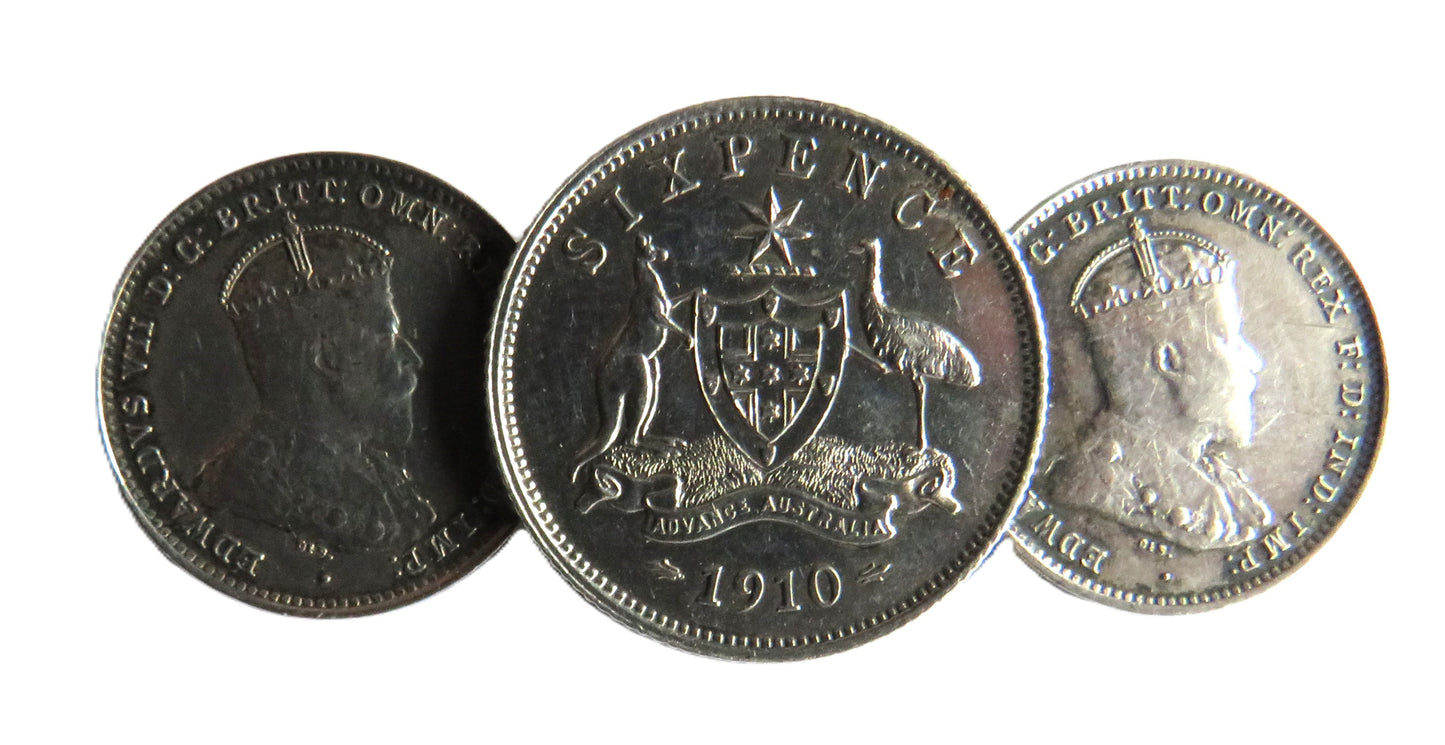 Antique Sterling Silver Brooch Made From 1910 Australia Silver Coins