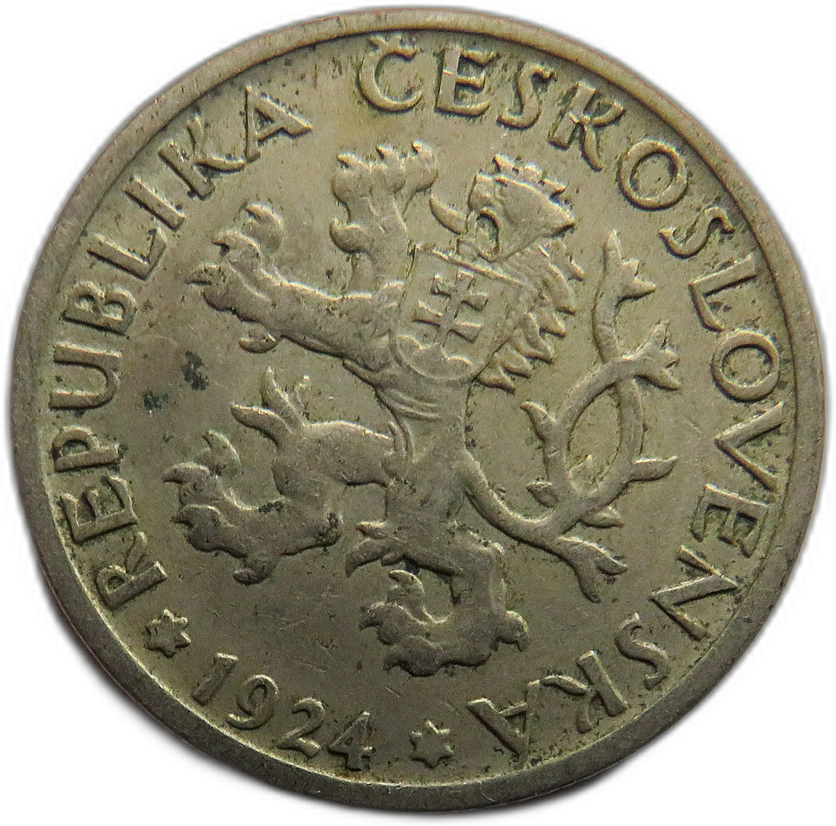 1924 Czechoslovakia One Koruna Coin