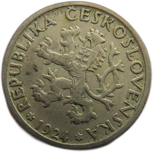 1924 Czechoslovakia One Koruna Coin