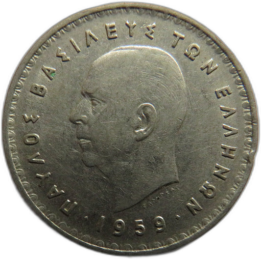 1959 Greece 10 Drachmai Coin