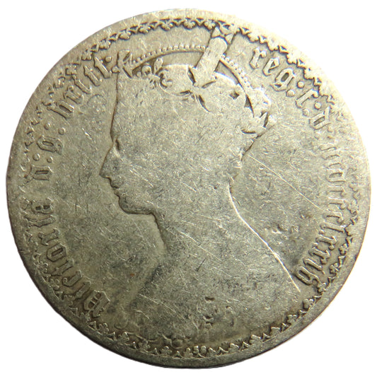 1874 Queen Victoria Silver Gothic Florin Coin - Great Britain